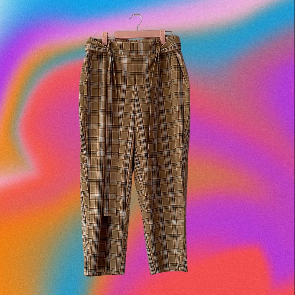 A New Day Plaid Pants With Tie Belt